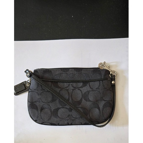 Coach Signature Jacquard Small Wristlet Black Smoke Grey Monogram 42391 - Picture 2 of 2